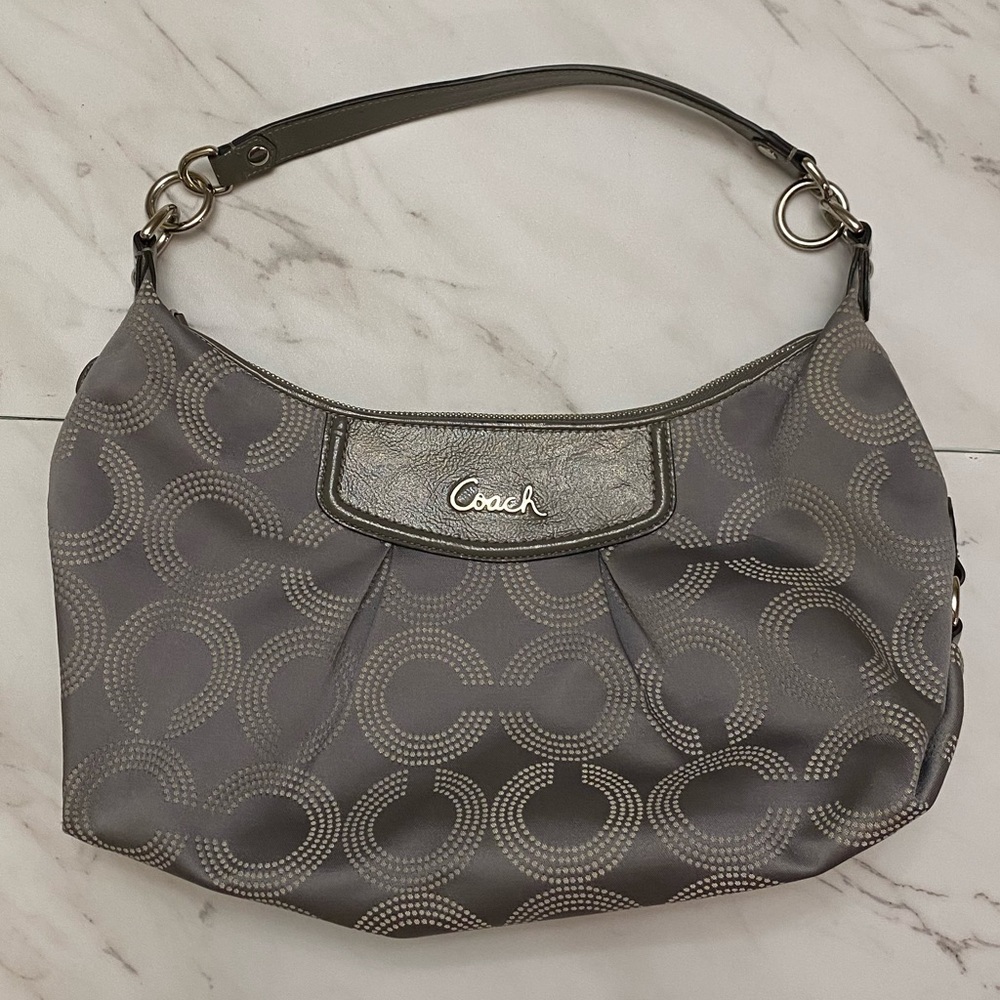 Gray fabric Coach purse